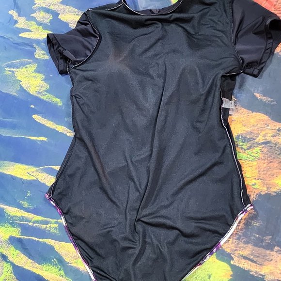 Women's sz XL Zip Front Palm Tree Print Short Sleeve Swim Suit - EXCELLENT - Picture 10 of 14